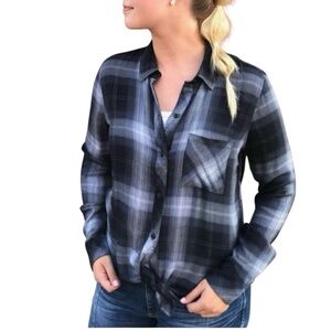 Rails Charcoal and White Plaid Button Down Shirt